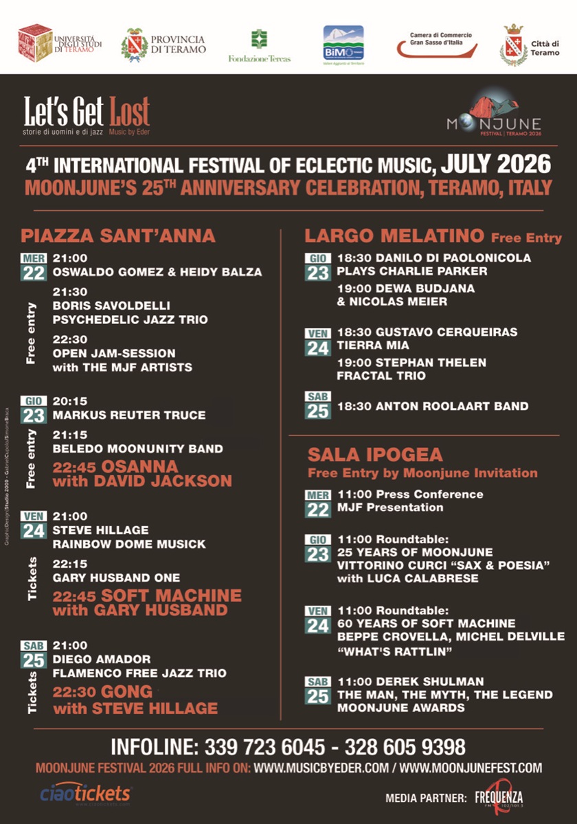 Teramo capitale del prog inizia il MoonJune Festival 2026